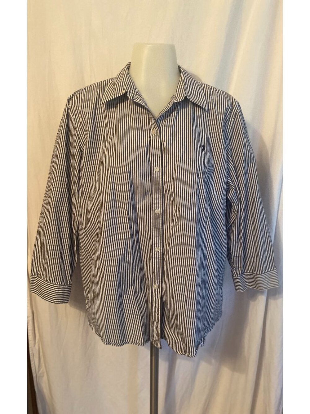 Chaps Blue And White Striped Button Down Shirt